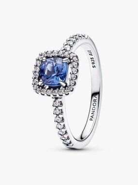 Pandora Sparkling Square Blue Halo Ring